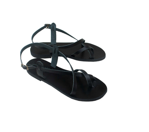 Toe wrapper double leather sandals in black