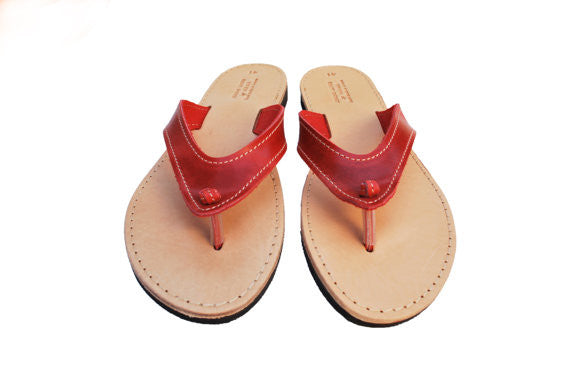 Red wide strap flip flops sandals 