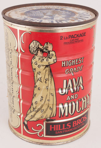 Red Mocha-Java Tin Coffee Can (Hills Bros, San Francisco, CA)