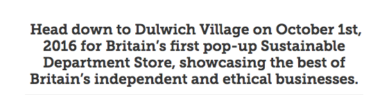 Blue Patch: Sustainable products in Dulwich, October 1st