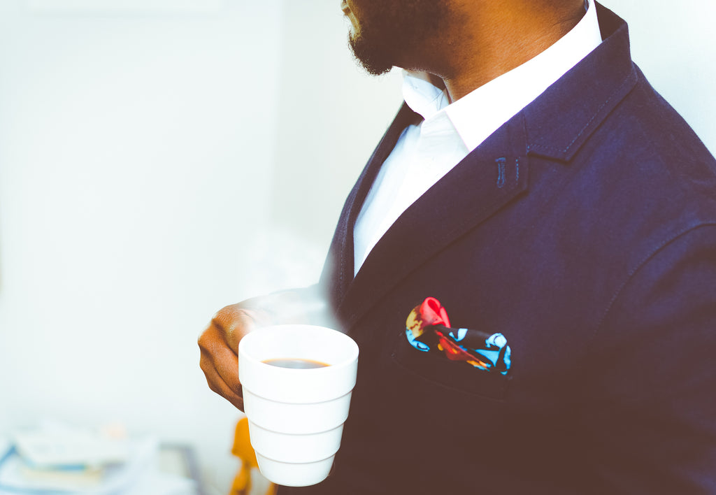 White dress shirt and colorful pocket square