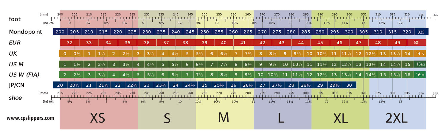 Slippers home shoes size chart