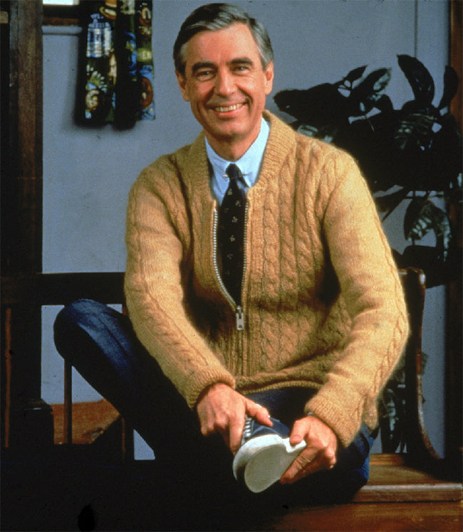 This is Mr. Rogers Putting on his Slippers