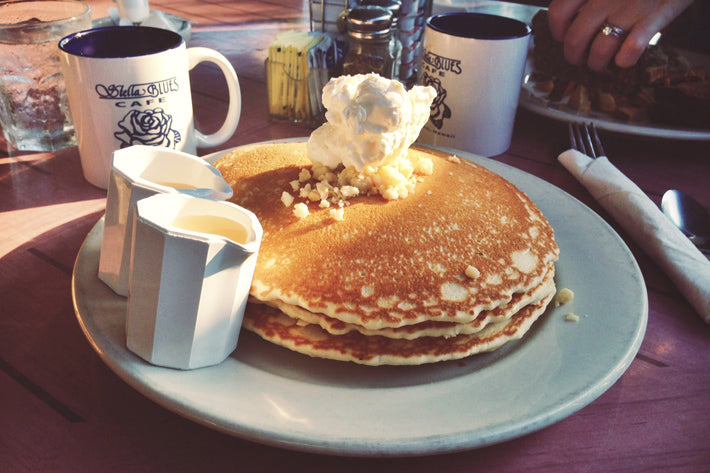 Buttermilk Banana Macadamia Nut Pancakes Stella Blues Cafe' Best Breakfast in Maui, Kihei, Hawaii 