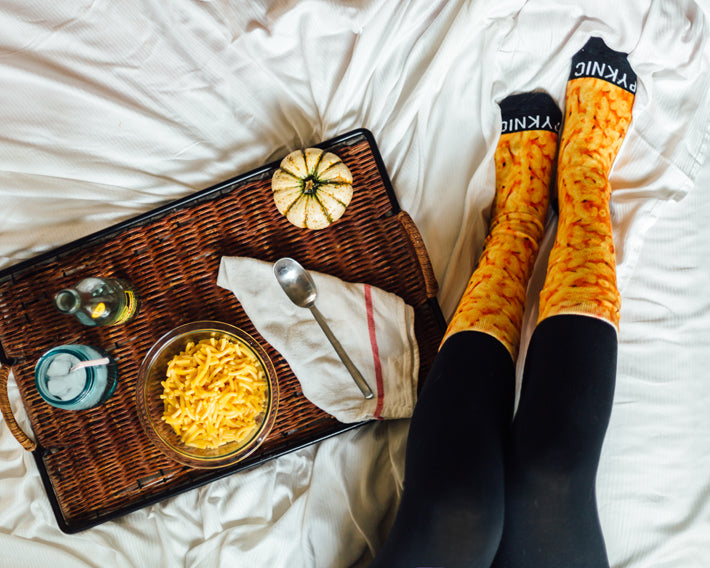 Fun Food Socks. Crazy Socks. Mac N Cheese Socks. Macaroni and Cheese Socks
