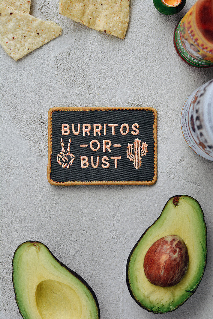 Burritos or Bust Vintage Style Patch Chipotle Foodie Meme