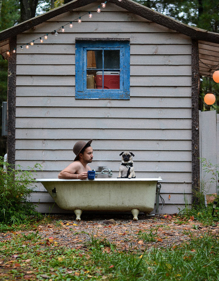 the outlier inn outdoor claw foot bath tub - glamping airbnb catskills upstate ny 