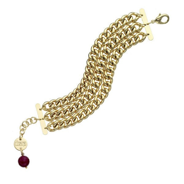 1AR by UnoAerre 18K GEP Triple Strand Twisted Link Bracelet with Red Crystal Faceted Bead