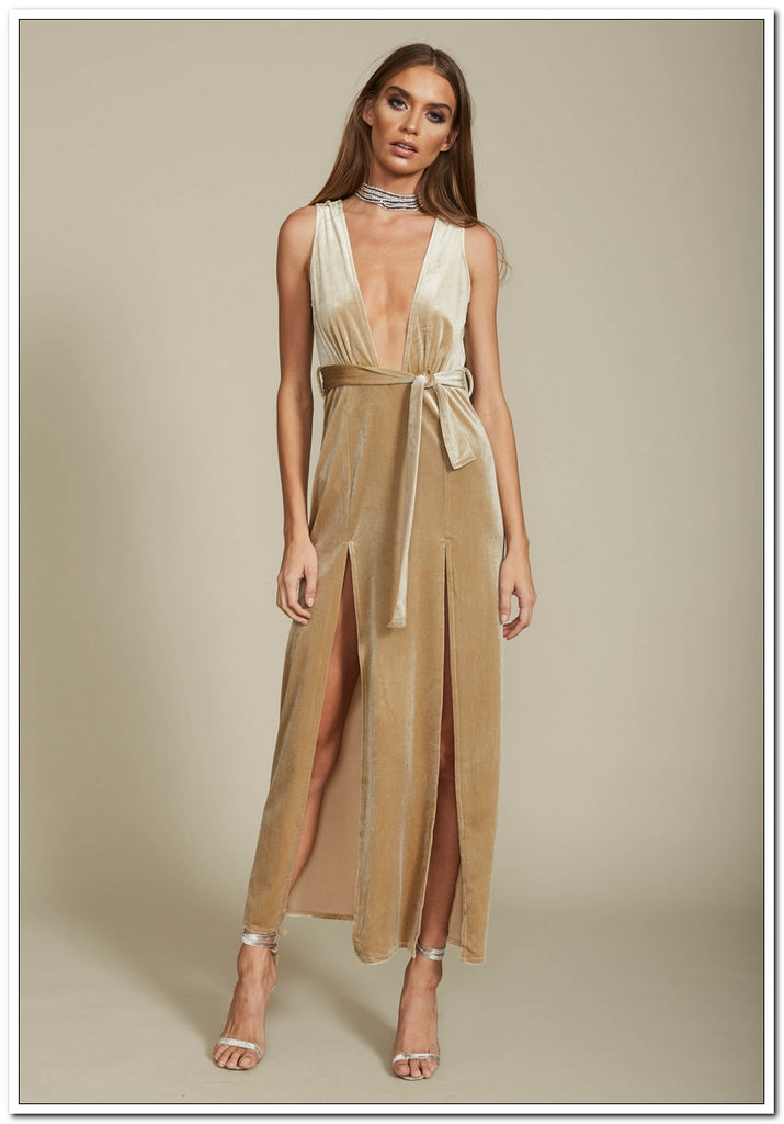 Shut It Down Velvet Dress - Nude Luxe!