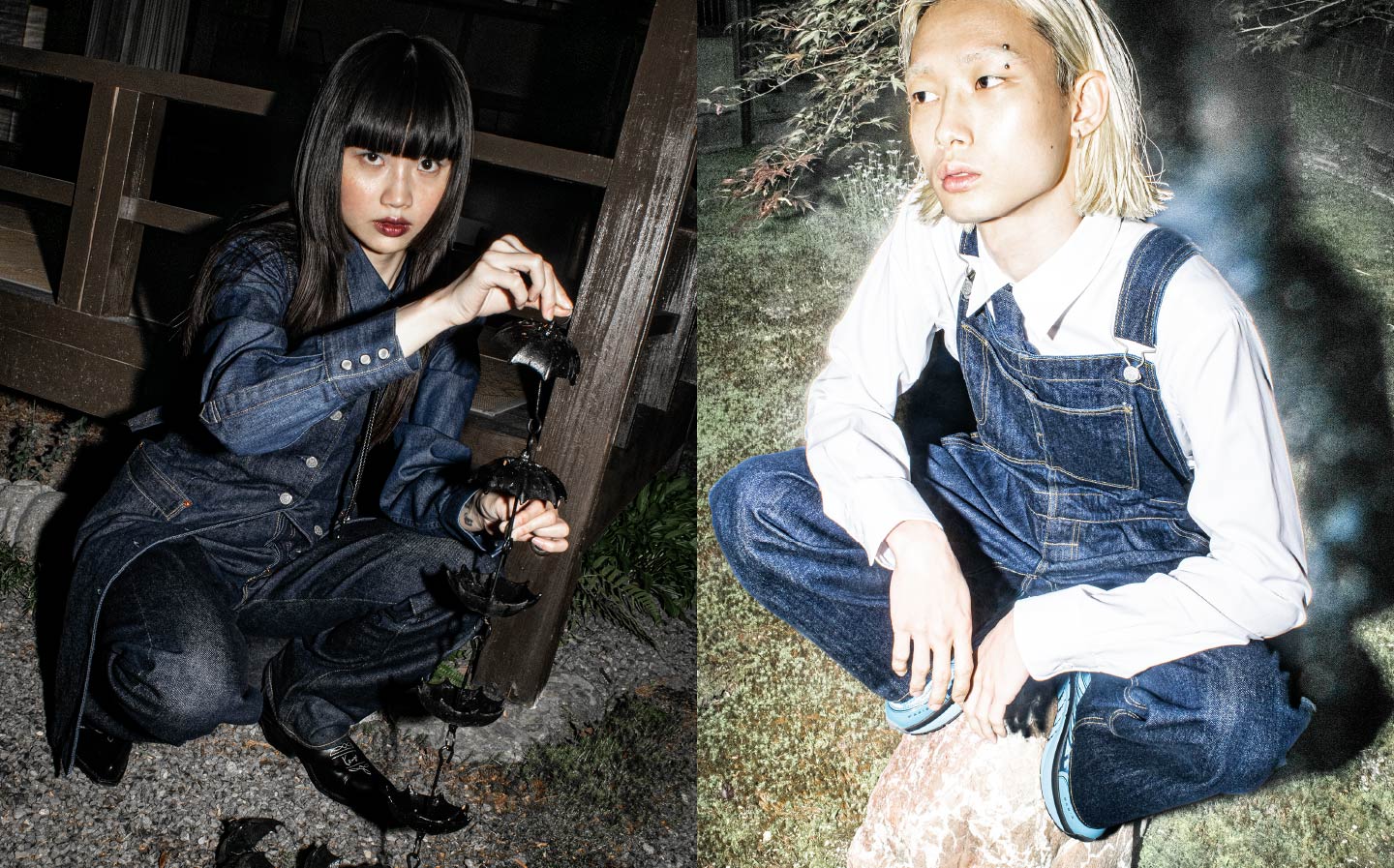 Two models styled in the KENZO x Levi’s collection were taking pictures in front of the camera - Levi’s Hong Kong