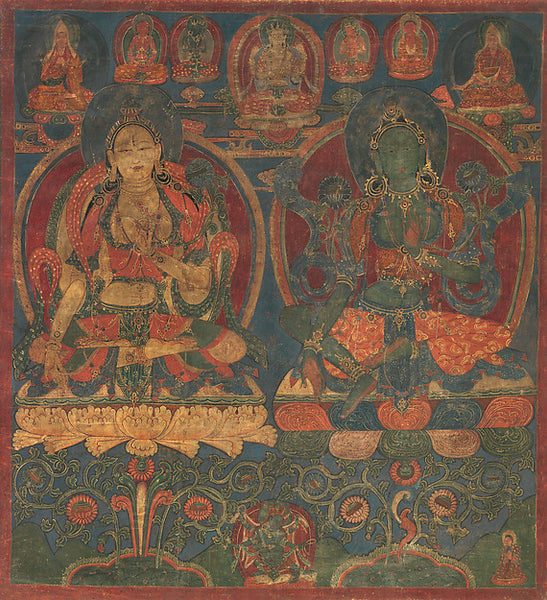 Tibetan Style Painting of Green Tara and White Tara 