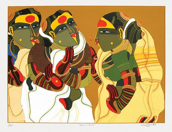 Limited Edition Serigraph of 'Women in Gossip' by artist Thota Vaikuntam