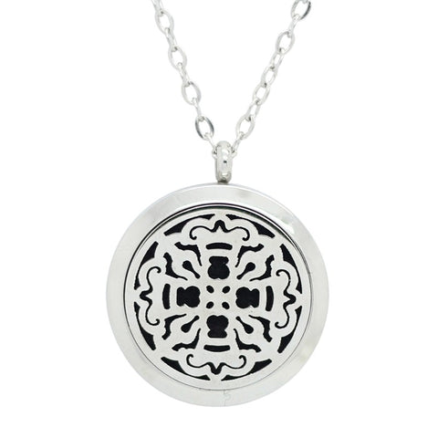 NEW Medieval Cross Design Aromatherapy Essential Oil Diffuser Necklace - Silver 25mm - Free Chain - Mother's Day Gift Idea