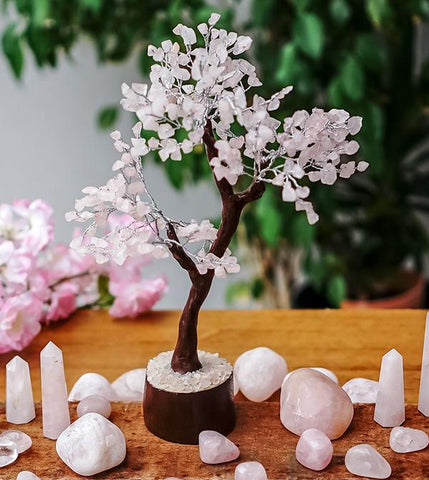 Rose Quartz Gemstone Tree - MEDIUM - Brown Trunk and Base - the stone of unconditional LOVE - Gift Idea
