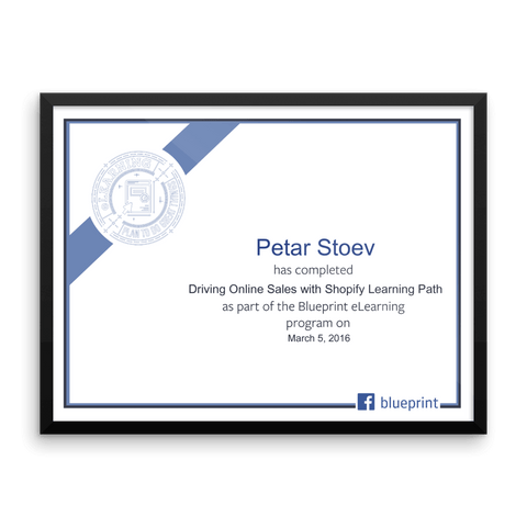 Petar's Blueprint Certificate for Drive Online Sales on Shopify 