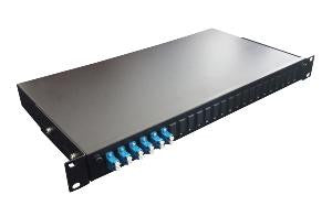 LC Duplex 16 port 24 position patch panel loaded with 8 LC duplex multimode adaptors
