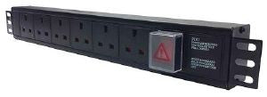 Horizontal 1.5U 13A UK surge / filter PDU with 13A plug and switch to 3m lead: 4-way 13 amp