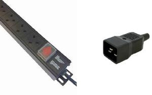 Vertical 13A UK PDU with C20 plug and switch to 3m lead: 6-way 13 amp