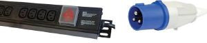 Vertical IEC C13 PDU with 16A plug and switch to 3m lead: 6-way