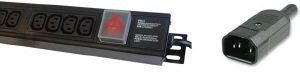 Vertical IEC C13 PDU with C14 plug and switch to 3m lead: 24-way