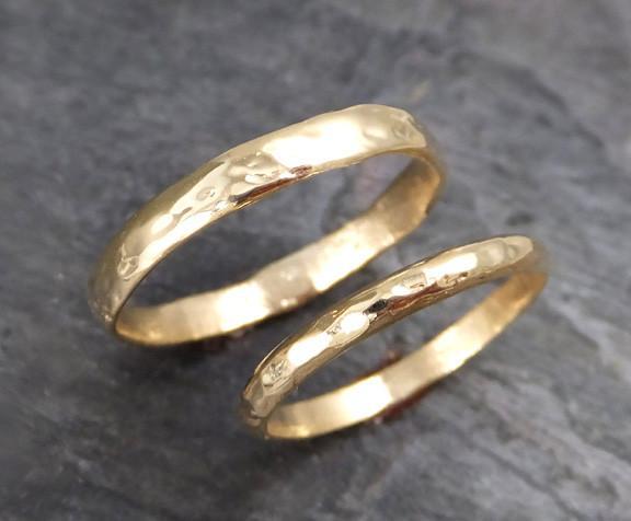 2mm Wedding bands set 14k gold 