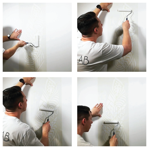 Smoothly smooth the stencil so that all parts stick to the wall.