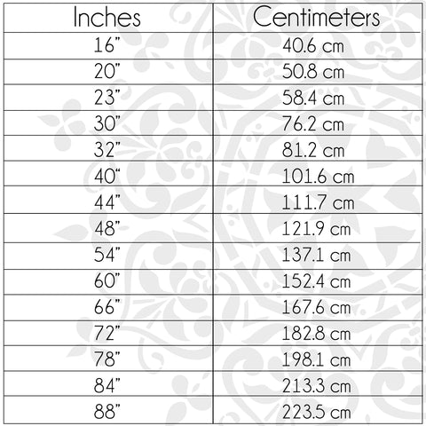 Mandala Wall Stencil Size Chart (Inches To Centimeters)