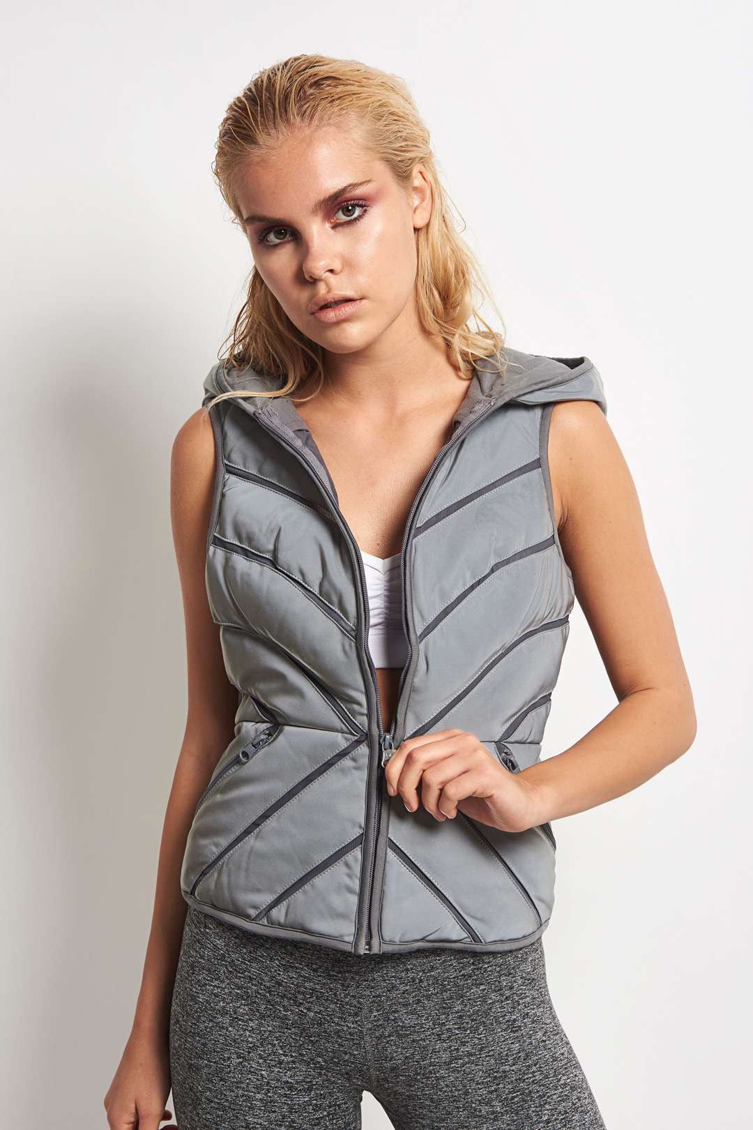 Blanc Noir Mesh Inset Puffer Vest Reflective image 1 - The Sports Edit