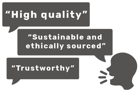 high quality, sustainable and ethically sourced, trustworthy