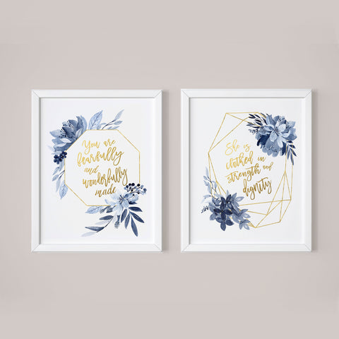 floral blue nursery art