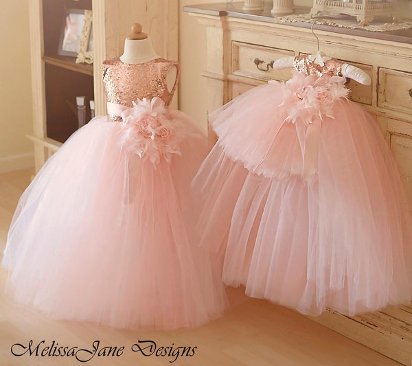 blush and ivory flower girl dress