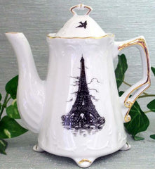 Victorian Footed Teapot with Eiffel Tower