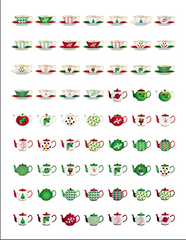 Christmas Holiday Tea Cups and Teapots Stickers
