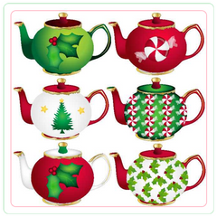 Christmas Holiday Tea Cups Teapots Coasters