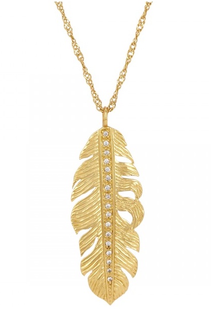 Nina Feather Necklace Gold White CZ 