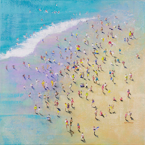 Skinny Dipping - a McBride original acrylic crowd painting of people on a beach.