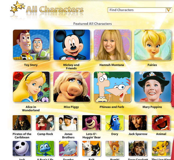 Disney’s Movie All Characters Page