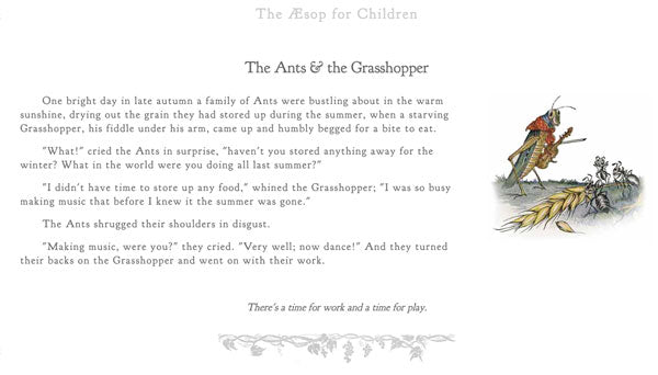 Ants and Grasshopper Aesop Text image