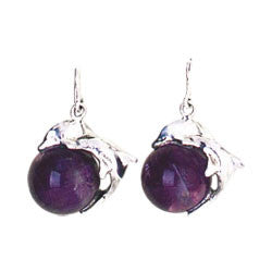 FLYING DOLPHINS WITH AMETHYST BALL EARRINGS
