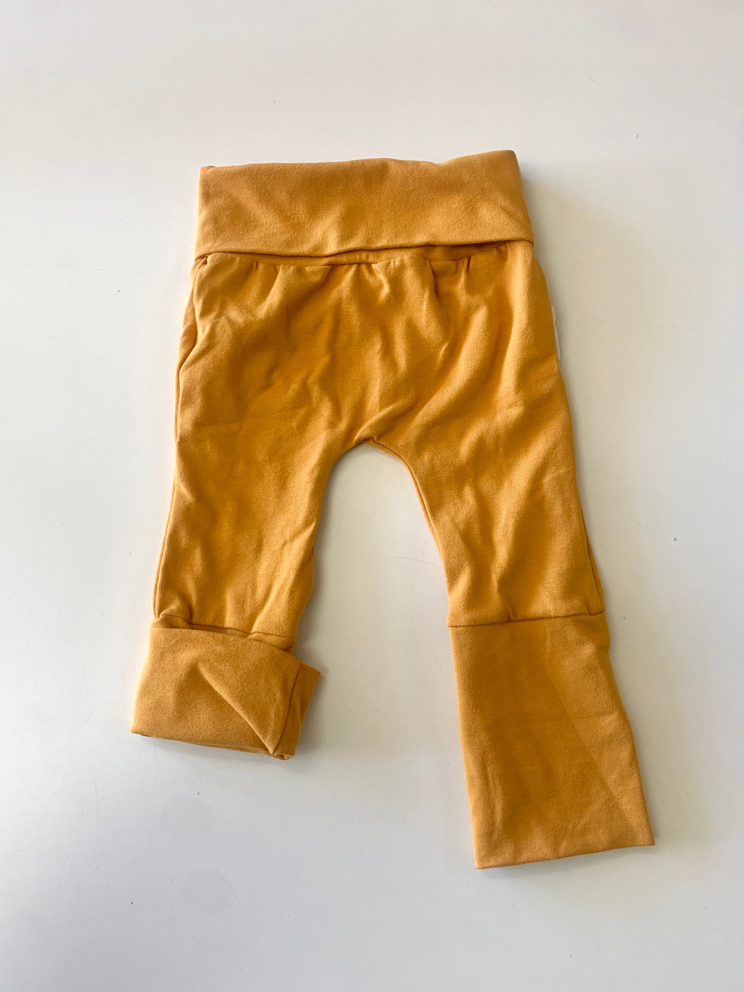 "Grow with Me" pants- 3M to 12M, 12M to 3T- mustard