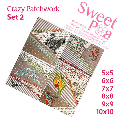 Crazy patchwork quilt blocks in the hoop, machine embroidery