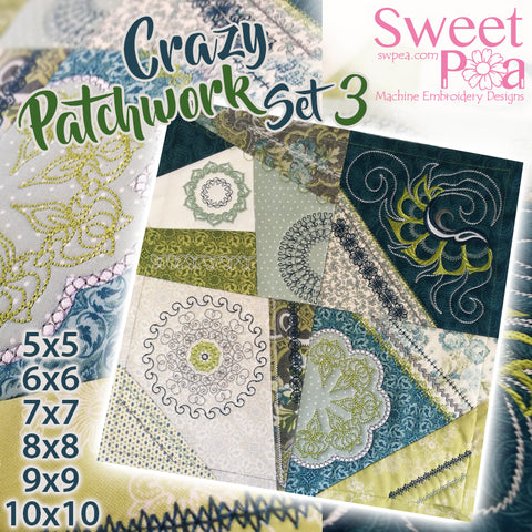 Crazy patchwork blocks made in the hoop, machine embroidery design