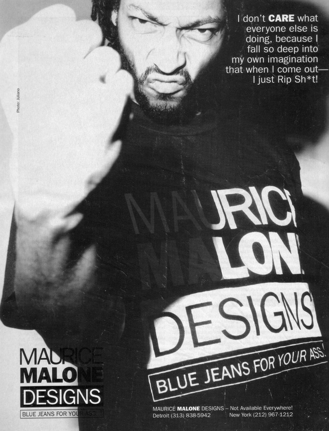 Fashion designer Maurice Malone appears in his own advertisement - Rip Shit