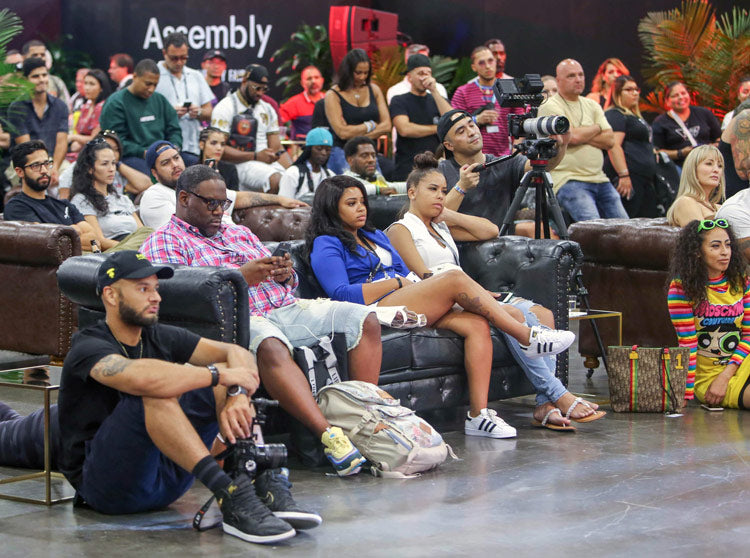 The crowd watching Karl Kani, Maurice Malone, Damon Dash & others at the Assembly panel by Agenda Show, Liberty Fairs