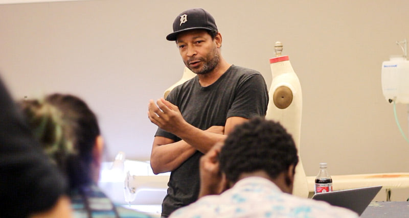 African American denim designer Maurice Malone instructs and talks history at Parson's School of Design