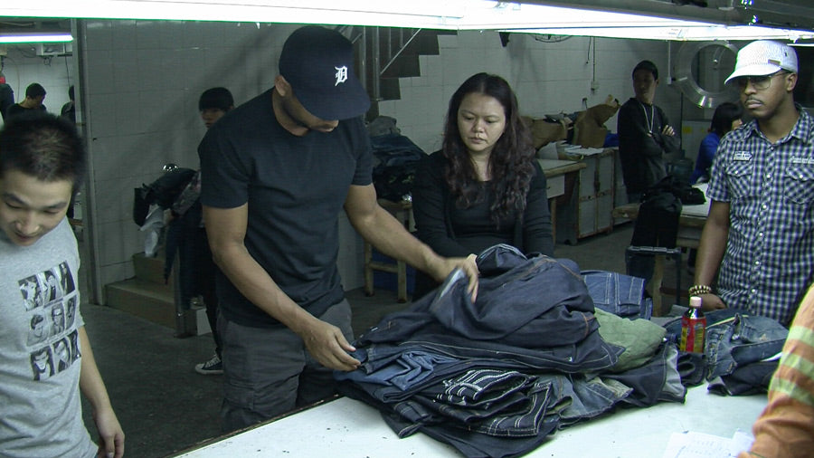 Design Director Maurice Malone and Designer Sedgwick Cole Jr. working at Vigoss denim factory in China, November 2010.