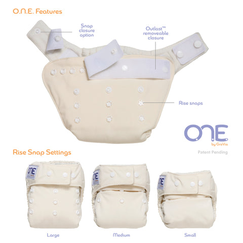 GroVia ONE Diaper in 3 size settings, fit from about 12 - 35 lb.