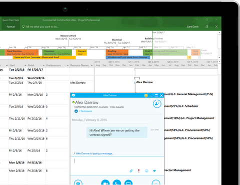 Integrated collaboration solutions in Microsoft Project 2016