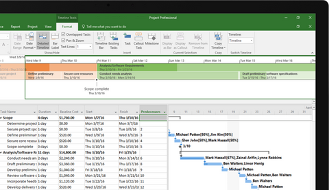 Project management in Microsoft Project 2016