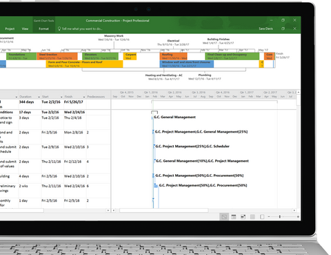 Project planning in Microsoft Project 2016
